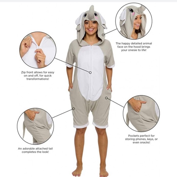 Silver Lilly  Elephant Onesie with elephant hoodie and tail Size Large - Picture 3 of 14